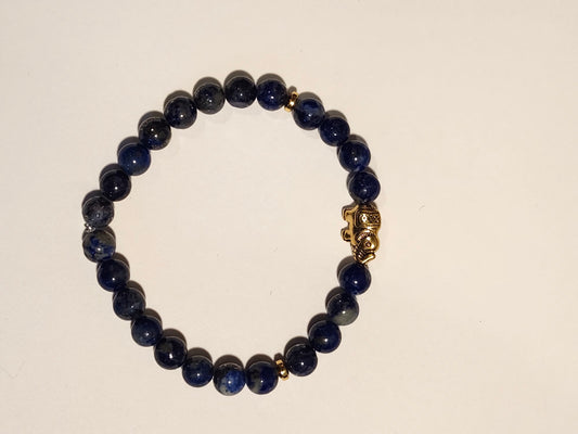 Blue Tiger Eye  Gold Elephant Bracelet
