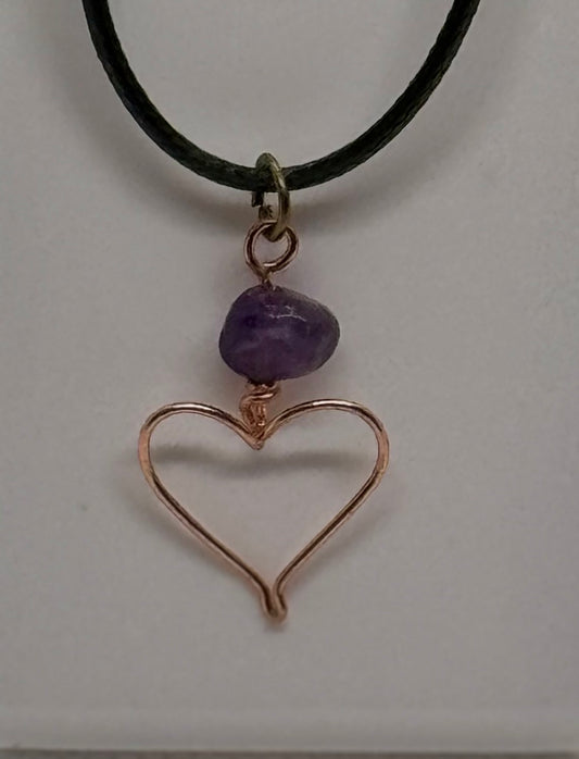 Amethyst & Copper Heart Necklace